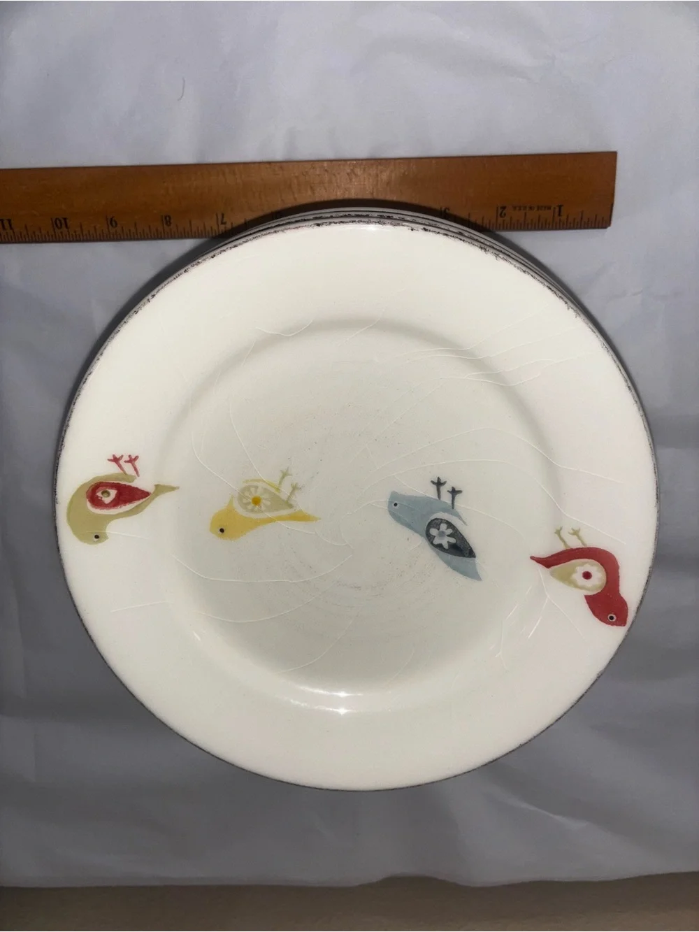 Vintage Set of 8 Pier 1 Imports Little Bird Salad Plate 8-1/2” Portugal. Y3